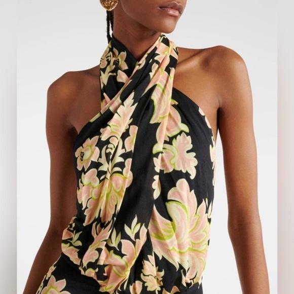 ETRO Crepe De Chine Maxi Halterneck Floral Paisley Dress Size IT44 US8 NWT - Picture 3 of 11